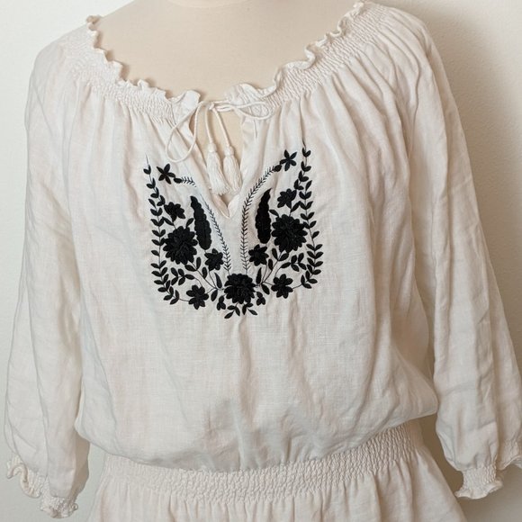 Tops - Linen! Black and White Boho Peplum Blouse
